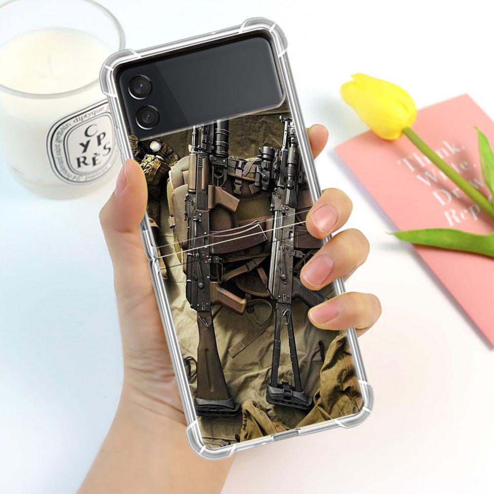 Роскошный чехол для Samsung Galaxy Z Flip 3 4 5G Funda Z Flip3 Прозрачный ПК Жесткий Ударопрочный Задняя крышка телефона AK47 Пистолет Пули