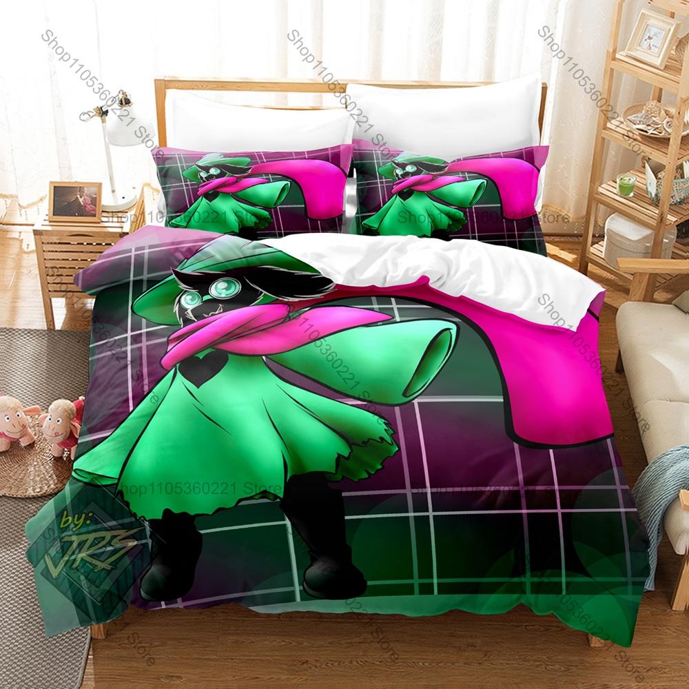 Deltarune Chapter 2 Fantasy Pixel Adventure Game Bedding Set Duvet Cover + 2 Pillowcases Teen Gamer Room Decor