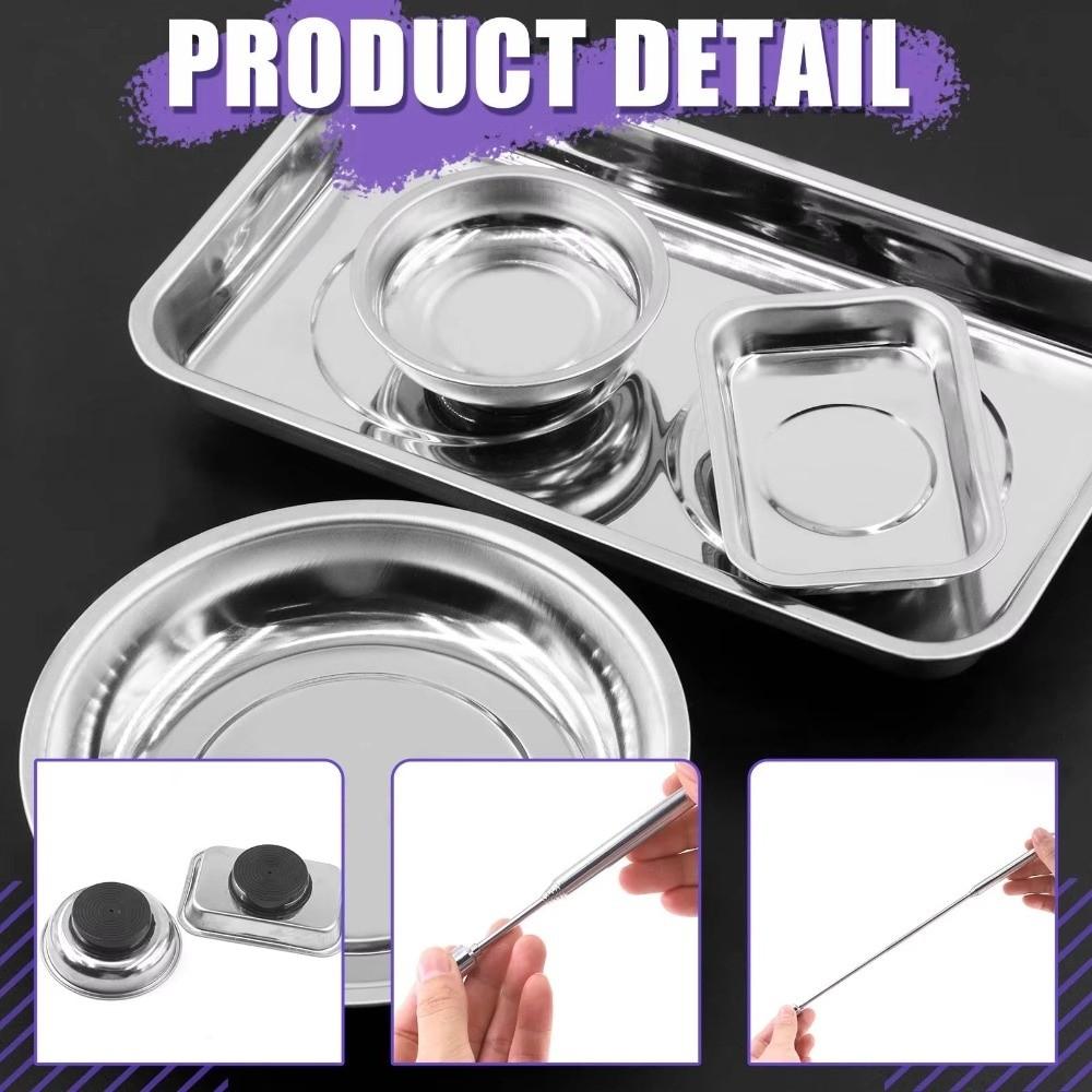 Stainless Steel Magnetic Tool Tray Soft Rubber Base Screw Tray New Parts Bowl Workshop Use