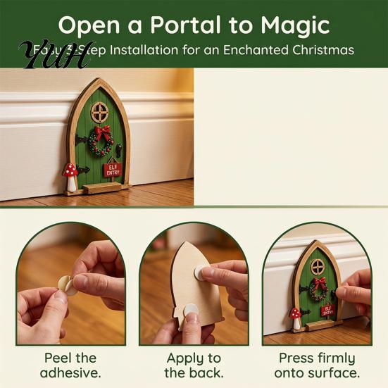 Christmas Wall Decorations Fairy Door Decoration, Solid Wood with Adhesive Backing Design, Rustic Crafts Miniature Tiny for Tree Trunks And