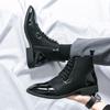 New Male Pointed Mixed Patchwork Lace Up Ankle Boots Men Casual Luxury High Top Platform Shoes Zapatos Hombre