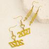 Stainless Steel Happy New Year Earrings Number Gold Stud Earrings  Celebration Holiday