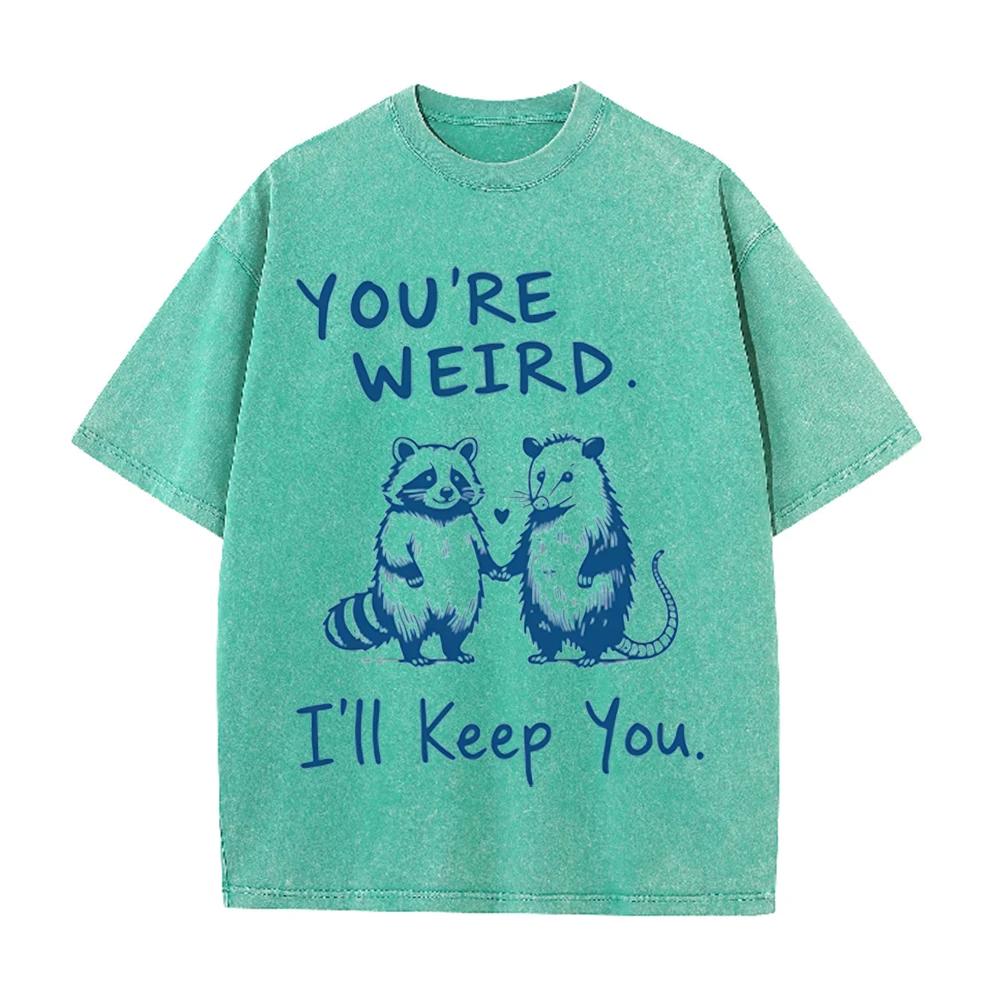 2026 Vintage Washed Beige Raccoon Opossum Hand Hold Heart Graphic T Shirt Funny Couple Slogan Print Oversized Unisex Casual Shor