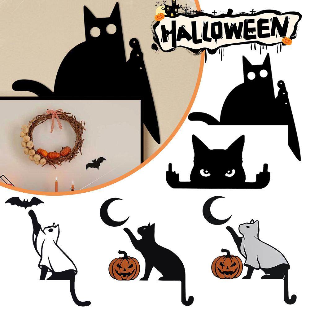 Halloween Cat Door Topper Door Frame Decor Decorative Black Cat Door Corner Decor Creative Door Right Angle Sign for Home Office