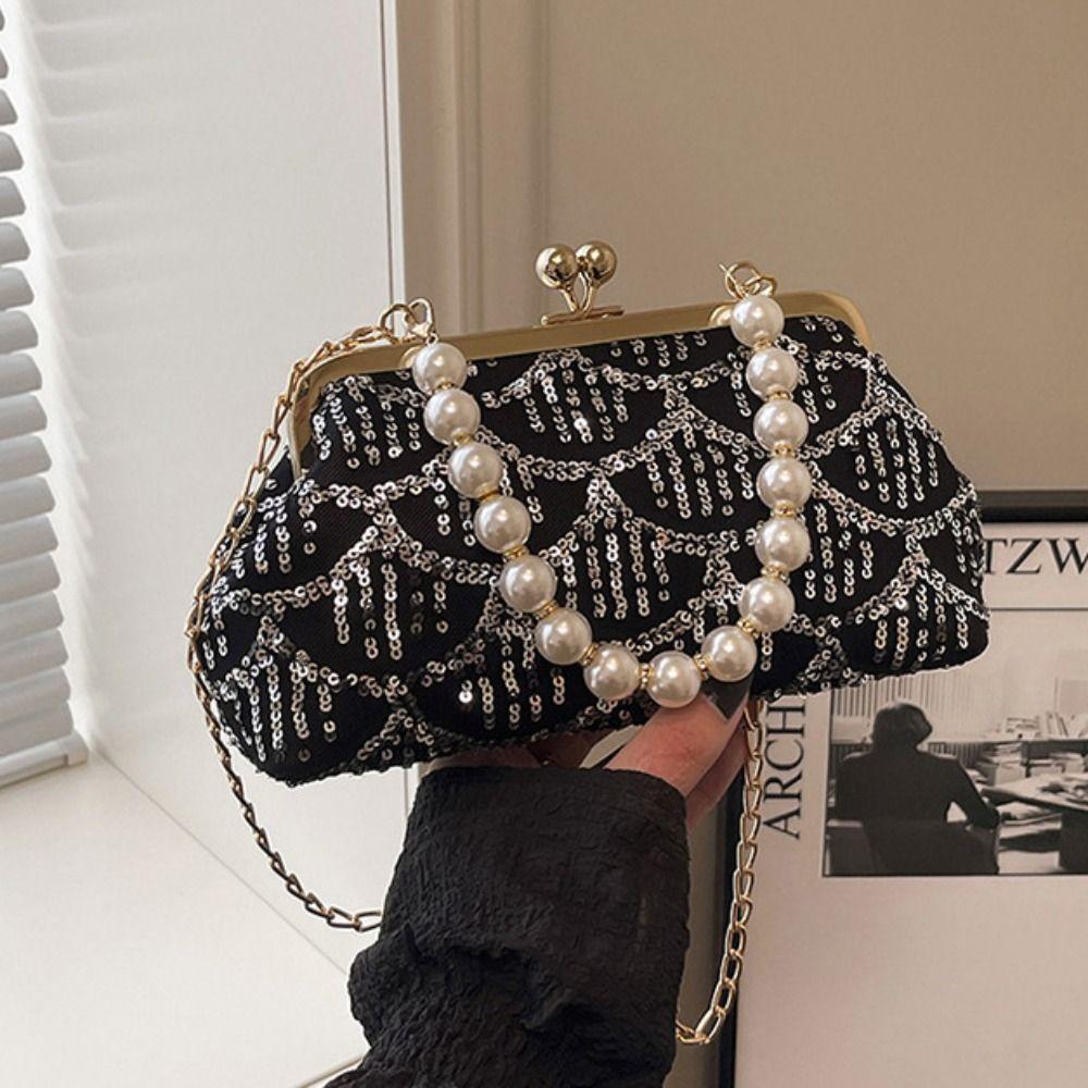 Сладкая сумка-клатч с пайетками и жемчугом для банкета, дамская сумка-ракушка, модная сумка-клатч для ханфу, леди