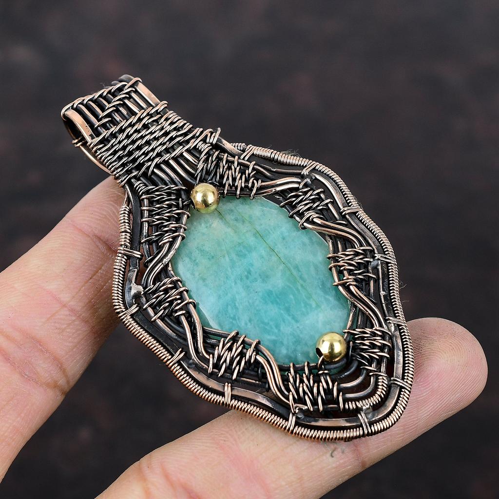 Amazonite Pendant Copper Wire Wrapped Pendant Amazonite Gemstone Jewelry Brand New Pendant Handmade Copper Wire Wrap Jewelry Gift For Women