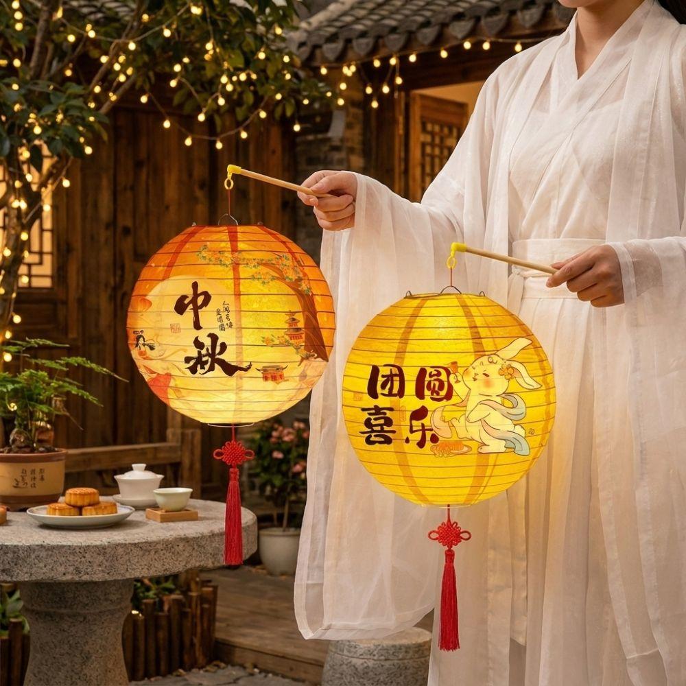 Folding Mid-Autumn Paper Lanterns Luminous Glowing Festival Lights Kindergarten Use