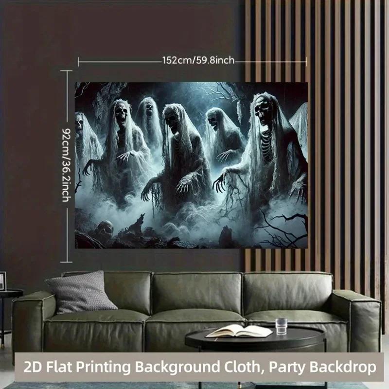 1 piece of 2D background fabric, a ghost wearing a worn-out white robe, polyester background bannerzyc