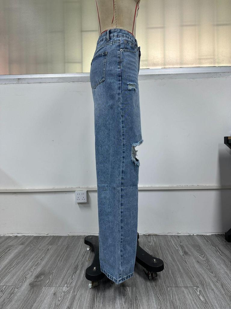Women's INS Fashion Ripped High-Waisted Wide-Leg Jeans