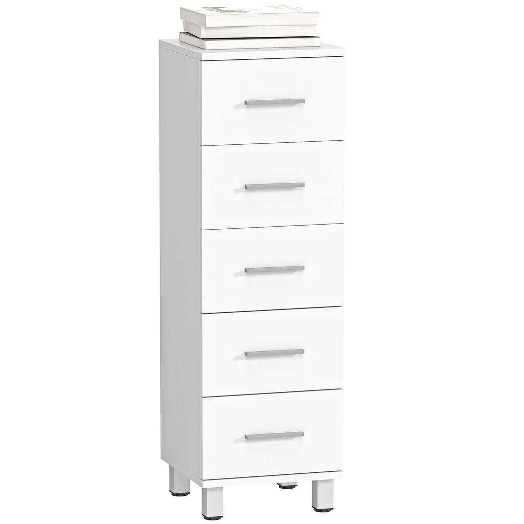 Bathroom Chest of Drawers, 5 Drawers, 30 x 30 x 95 cm, White