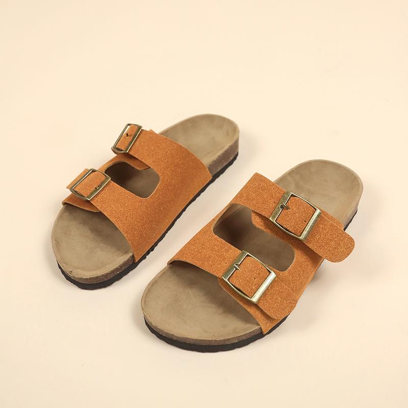 Fashion 2024 New Summer Women's Cork Slippers Casual Beach Double Buckle Non-slip Outside Nubuck Leather Slip On Slides Shoe for Women