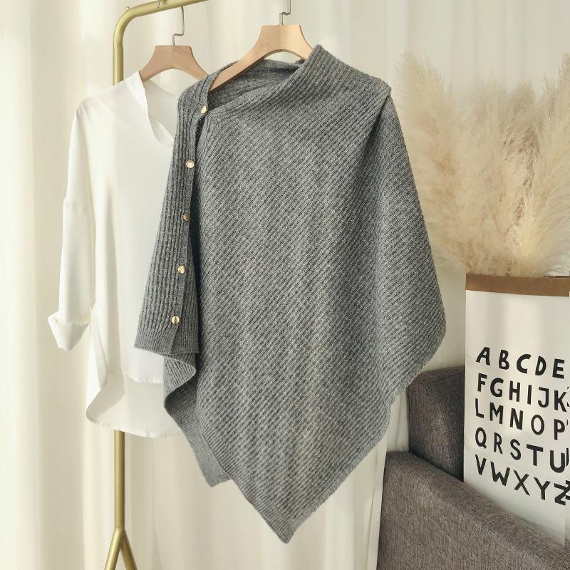 New Spring Women'S Knitted Scarf Shawls Knit Pashmina With Button Vest Solid Cashmere Shawl Wraps Bufandas Mujer Ponchos Cape