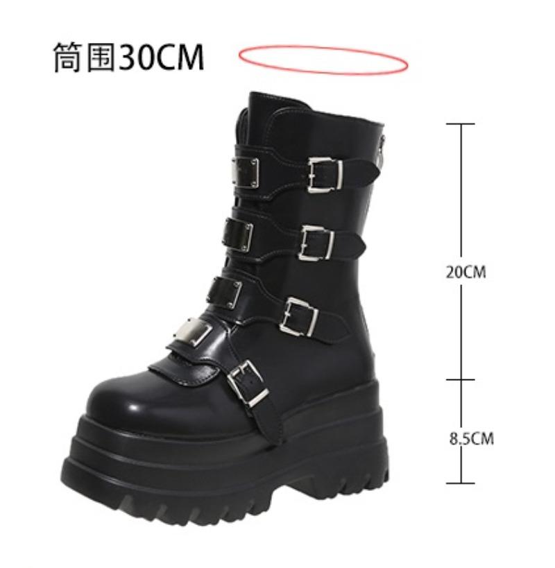 Fashion Women Punk Boots 8 CM Platform Outdoor Shoes Personalized Metal Design Chunky Boots Cool Nightclub Party Casual Zip Shoes 35-42