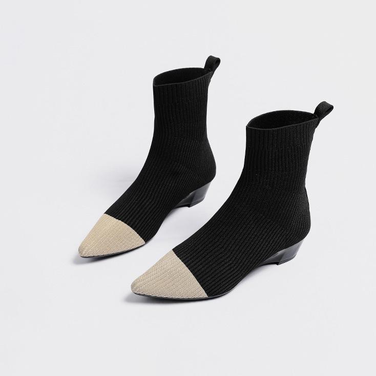 Осень-зима Большие размеры женские вязаные короткие сапоги-трубы повседневные удобные остроносые сапоги на покатом каблуке туфли 34-43