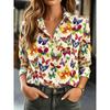 Women's Casual Long-Sleeve Shirt with Dark Base and Colorful Exotic Fruit Floral Print, Romantic and Lush, Versatile Top