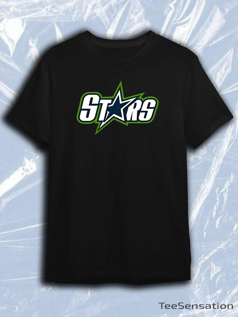 TeeSensation Черная футболка с круглым вырезом и коротким рукавом с принтом логотипа STARS Dallas Stars в современном стиле, белый, зеленый, темно-синий