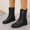 Fashion Women's Shoes 2024 High Quality Lace Up Zipper Women's Boots Autumn Round Toe Square Heel Plus Size 43