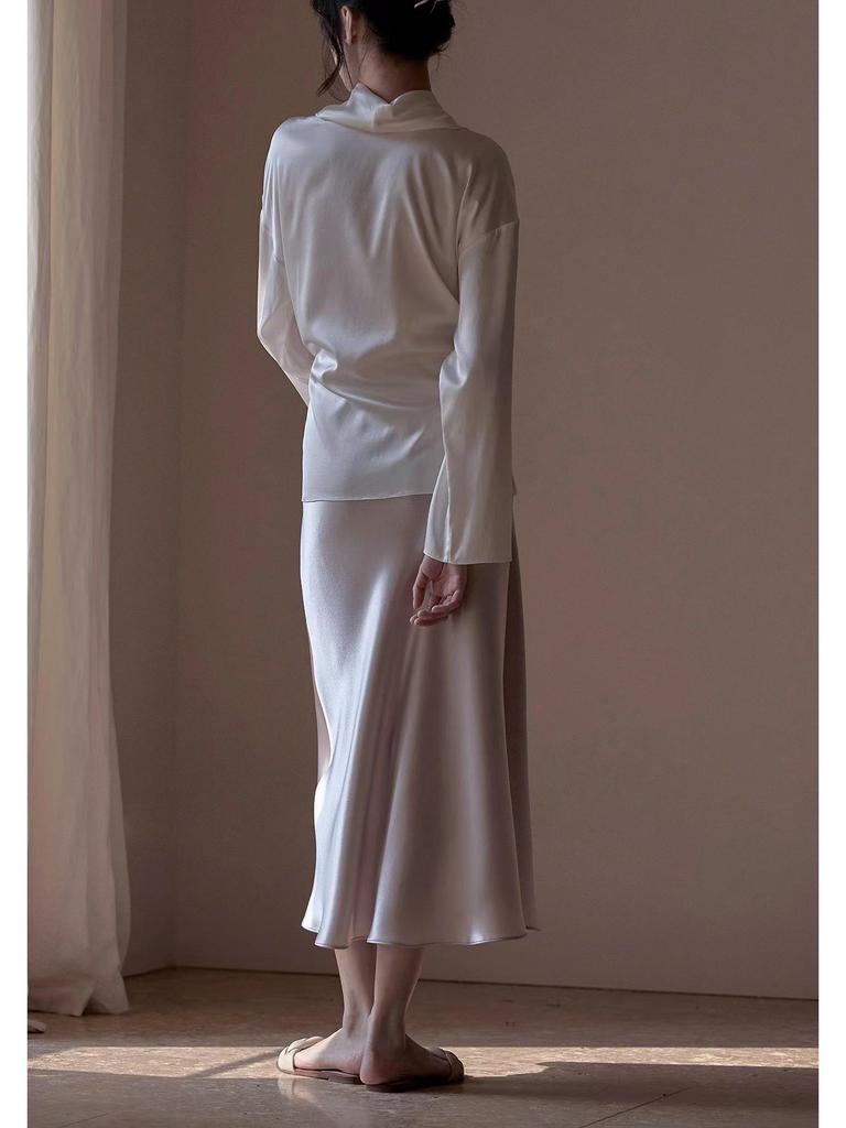 Комфортная Юбка А-силуэта из импортного ацетатного сатина с эффектом памяти, шелковистой драпировкой и эластичной талией, стройнящей фигуру