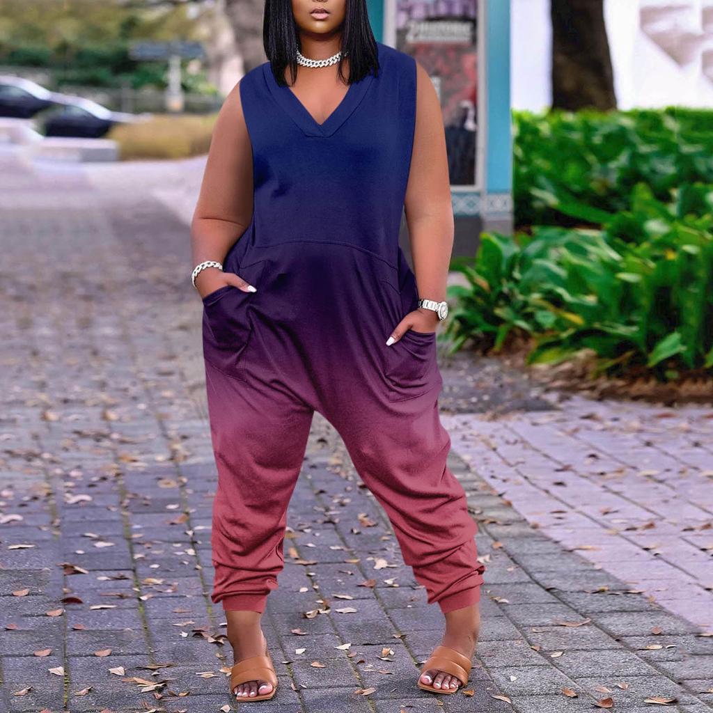 Женский повседневный комбинезон больших размеров без рукавов с градиентом тай-дай и карманами