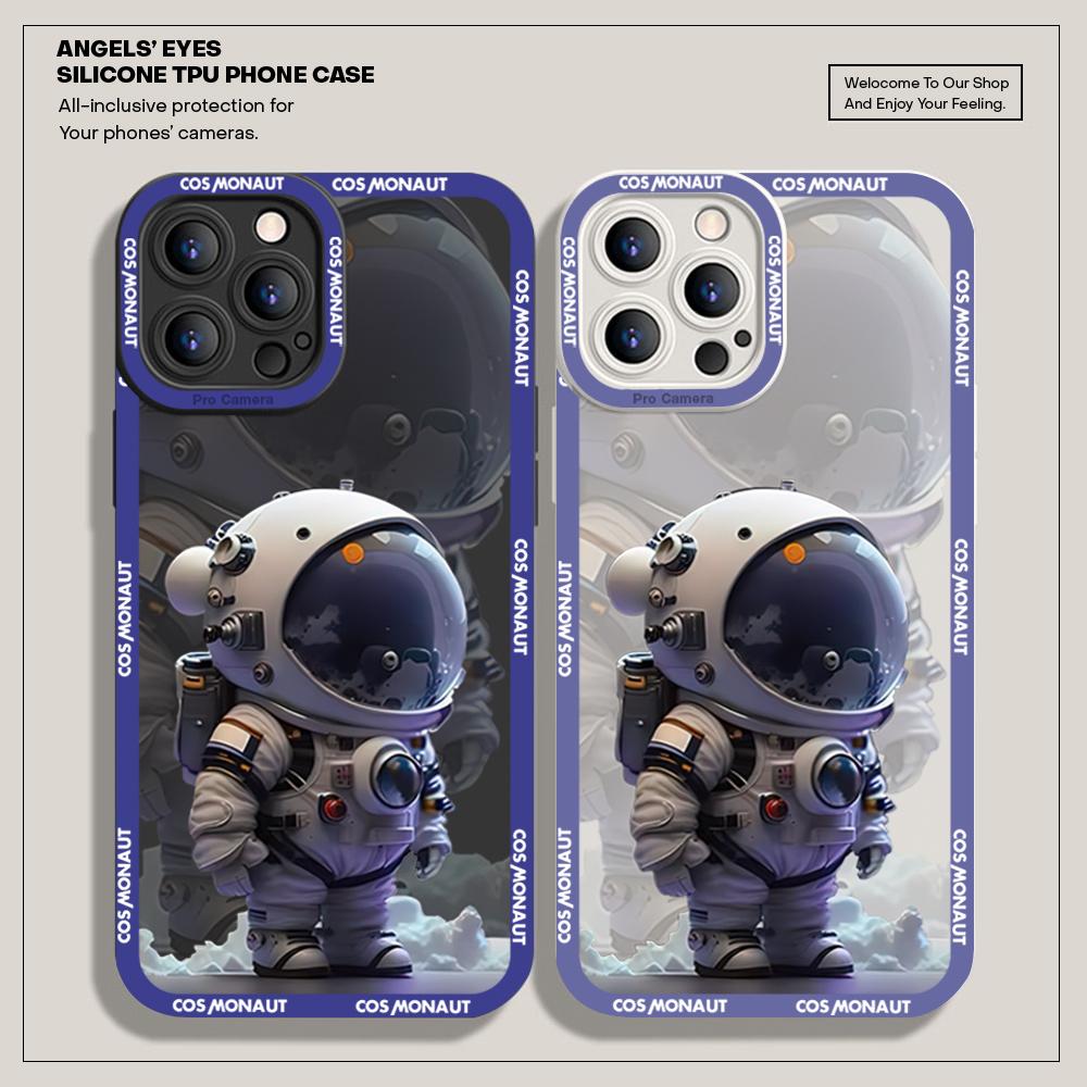 Для iPhone 16 15 14 Pro Max Redmi Note 13 12 Pro Samsung S25 S24 Ultra A13 A14 A15 A16 Space Astronaut Design Soft Full Lens Camera Protective Case
