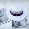 Hat multi-color striped M letter flat top top hat summer fashion travel shade sun protection big brim straw hat women