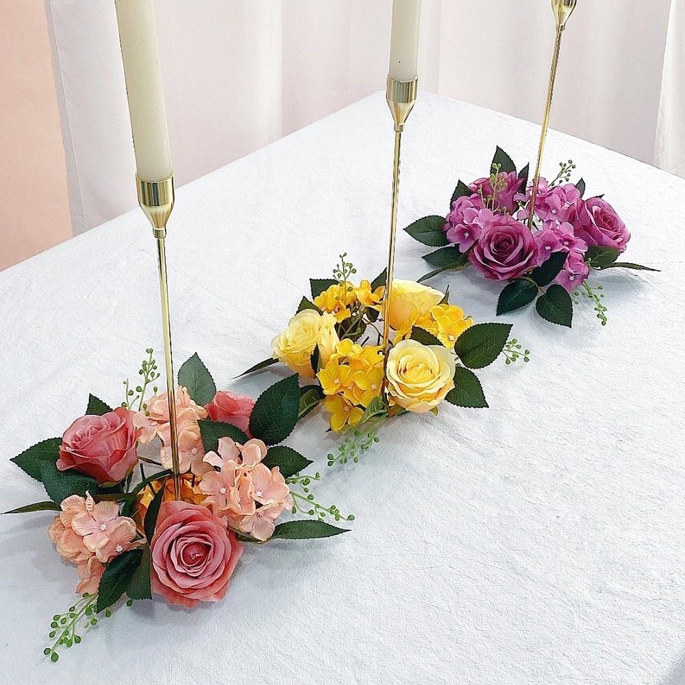 Simulated Candle Rings Wreaths Silk Fake Rose Flower 20cm Artificial Flowers Wedding Decoration