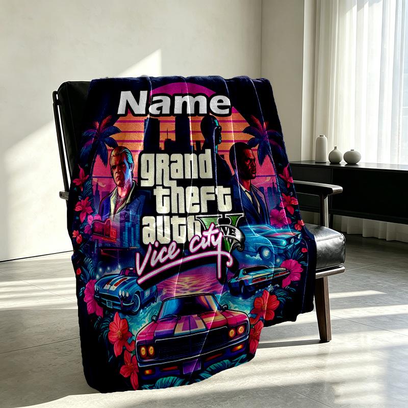 Custom Name Personalized Grand Theft Auto VI Print Blanket, Home Decor, Bedroom, Sofa, Camping, Couch, Gifts for Birthday Christmas