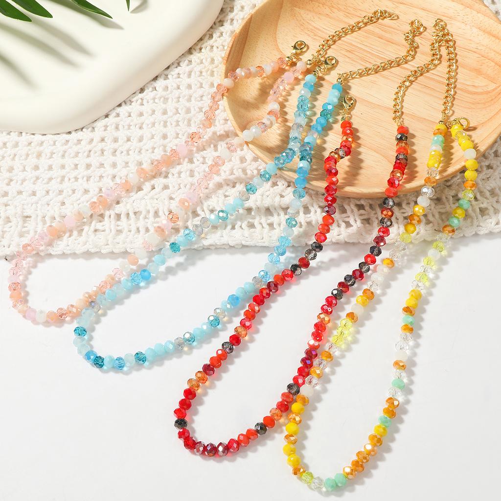 Necklace for Women Crystal Beaded Collarbone Chain Ins Simple Shell Necklace Female Colorful Natural Crystal Rice Bead Necklace
