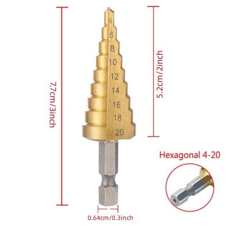 3pcs HSS Titanium Coated Step Drill Bit 4-12 4-20 4-32 Drilling Power Tools Metal High Speed Steel Wood Hole Cutter Cone Drill