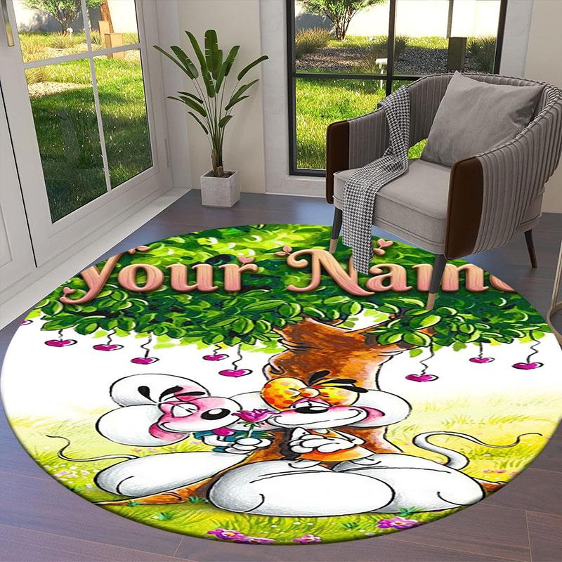 Diddl Custom Name Round Area Rug,Carpet Rug for Living Room Bedroom Sofa Playroom Decor,Non-slip Floor Mat