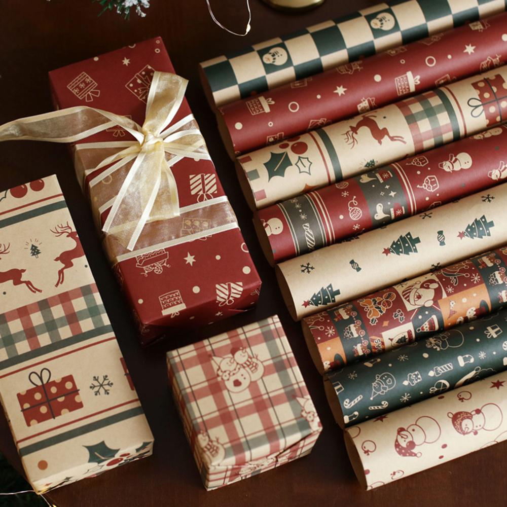 6 Sheets Christmas Gift Wrapping Paper Elk Santa Claus Snowman Pattern Paper Folded Flat 3 Designs DIY Craft Paper For Party