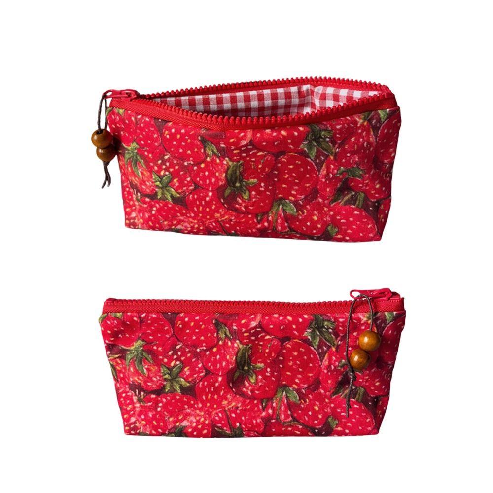 Zipper Design Pencil Case Strawberry Print Cosmetic Bag Trendy Makeup Pouch  School Supplies