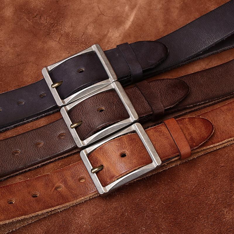 Ремень из натуральной кожи с пряжкой в стиле ретро, мужской, повседневный, для джинсов, с толстым первым слоем, в стиле тяжелой промышленности