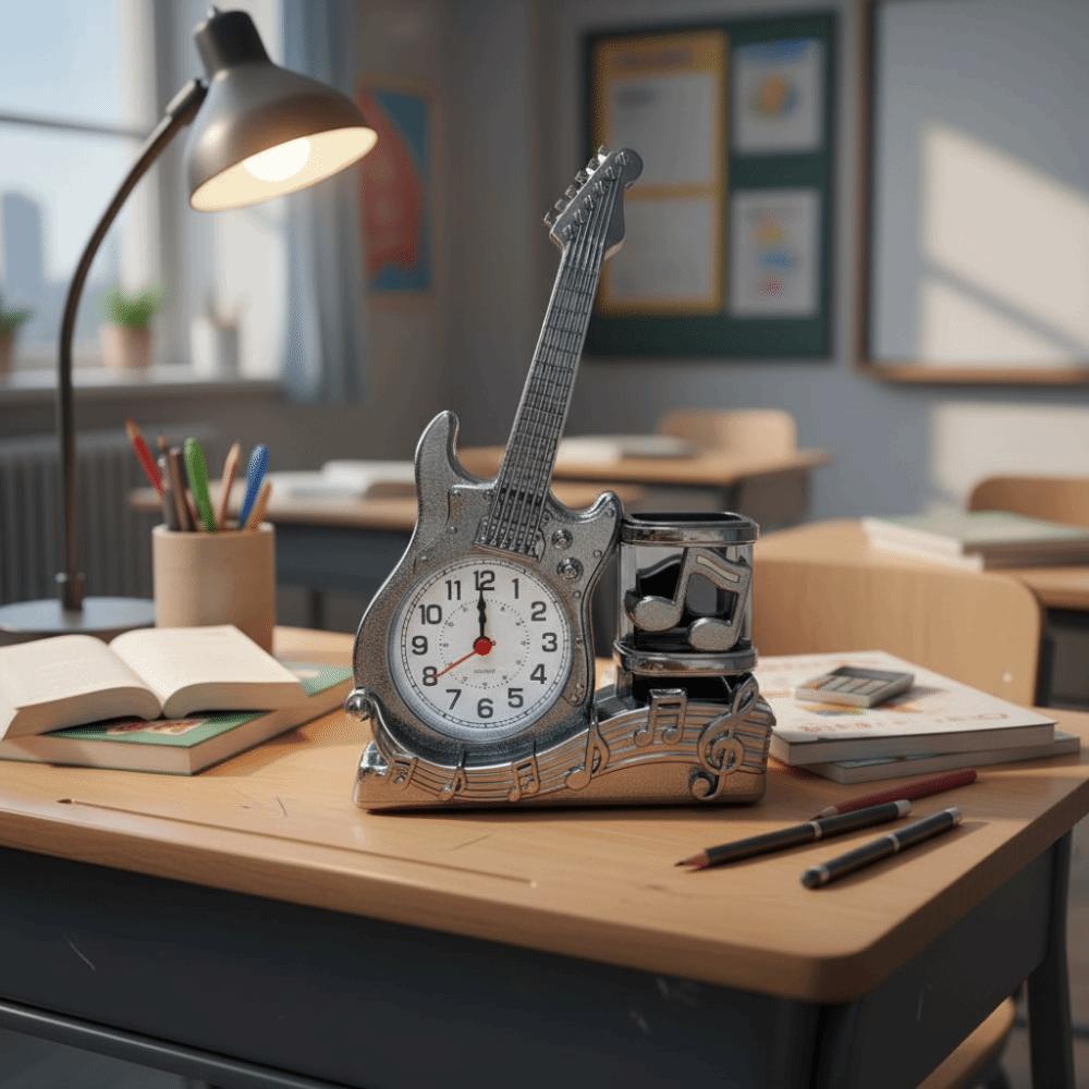 Stylish Violin Guitar Alarm Clock Creative Design Built-in Pen Organizer Study Living