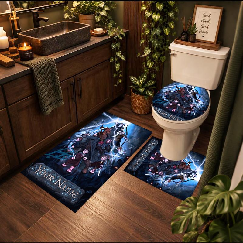 Lord Rings 3Pcs Personalized Customization Bathroom Mat Nonslip Floor Mat Set Toilet Lid Bathroom Mat Bathroom Absorbent Door Mat Decoration