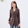 Sanpowa Women's Fall Windproof Lapel PU Leather Jacket