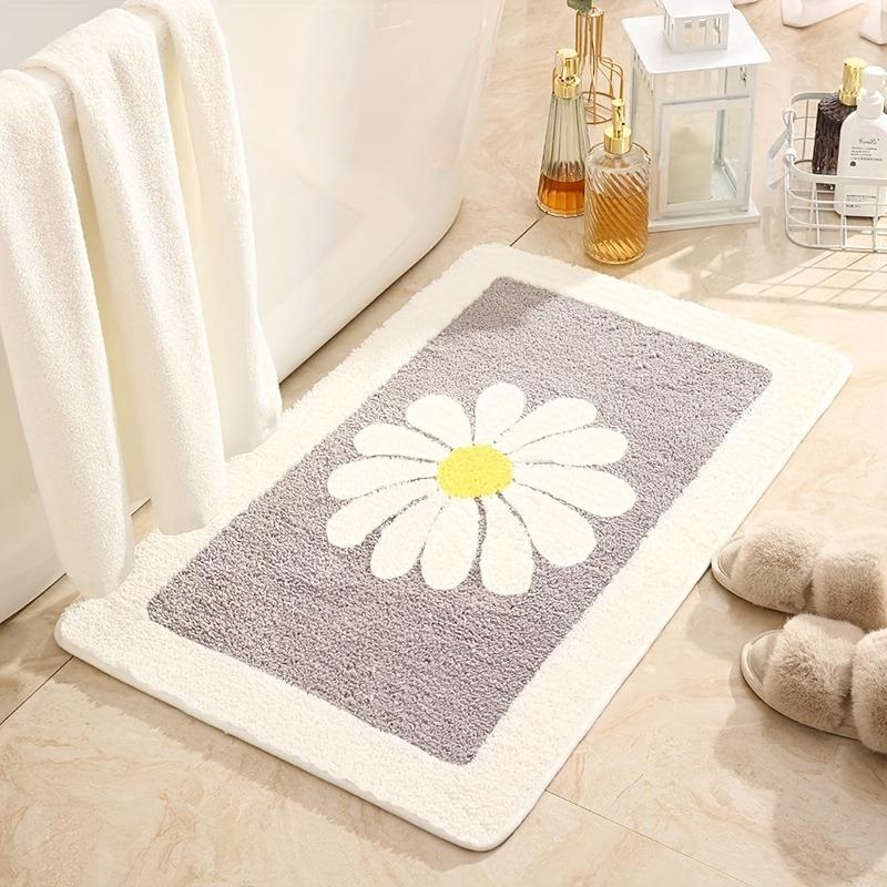 Fresh Daisy Style Bathroom Floor Mat, Bathroom Entrance Absorbent Mat, Shower Room Anti slip Carpet Home Decoration