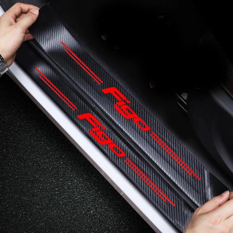 Car Rear Bumper Guard Protector Sticker For Ford Figo Emblem Carbon Fiber Front Door Sill Threshold Cover Auto Accessories