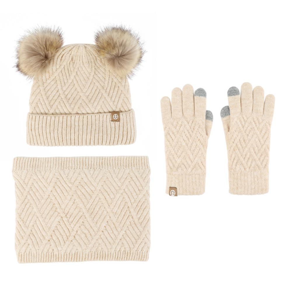 3Pcs/Set Warm Knitted Hats Scarfs Plush Bonnet Gloves Kits Children Scarf Hat Gloves Set Outdoor