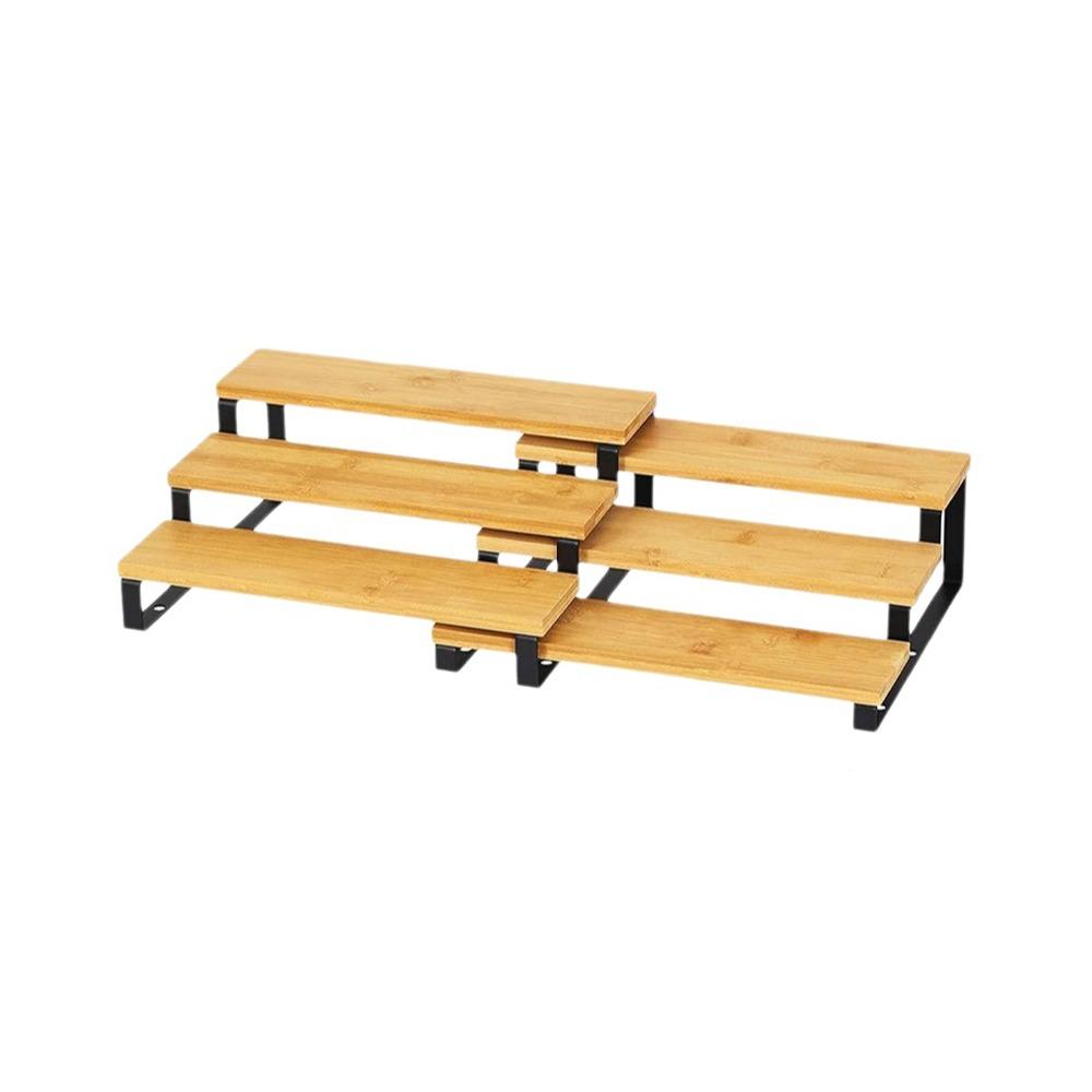 Large Capacity Expandable Step Storage Rack Bamboo Model Display Stand For Kitchen