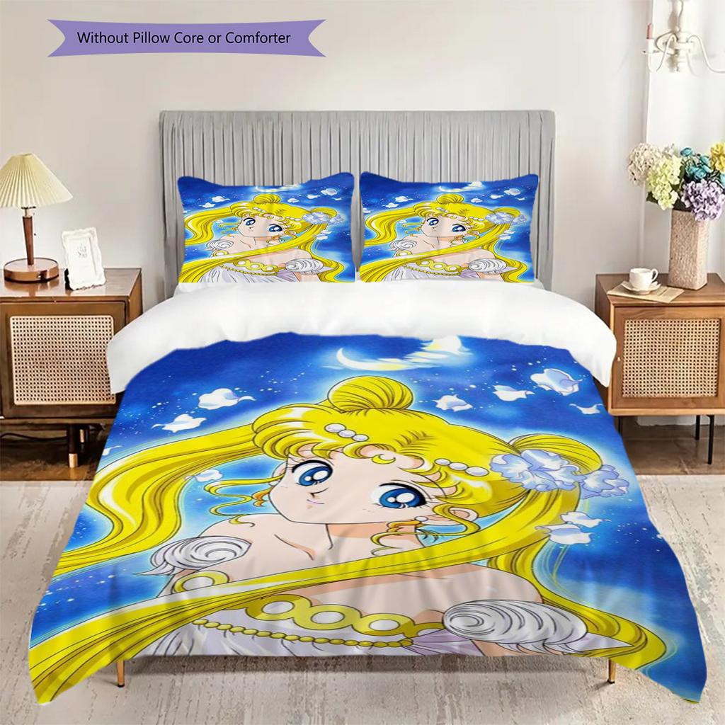 Cute cartoon theme Sailor Moon Tsukino Usagi cartoon comfortable home duvet cover and pillowcase (1 * duvet cover+2 * pillowcase, without core)A7