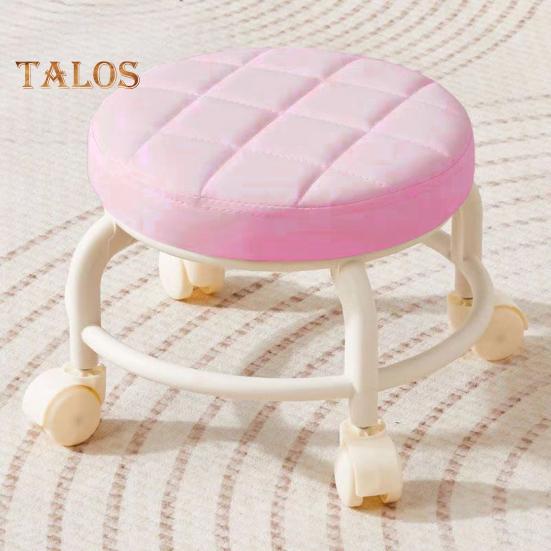 Низкий табурет на роликах с вращающимися на 360 градусов колесами, сиденье из искусственной кожи с подушкой на роликах и металлическими ножками, прочный вращающийся табурет для сидения