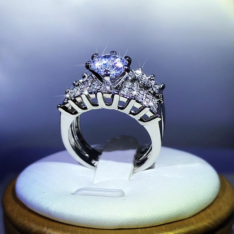 Кольцо из стерлингового серебра 925 пробы, модное высококачественное кольцо с полным бриллиантом и цирконием, дизайн для женских вечеринок, ювелирных изделий, подарка