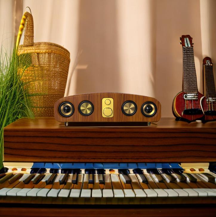 Bluetooth-динамик в стиле ретро с деревянной полоской, глубокими басами, настольным звуком, радио и слотом для карт