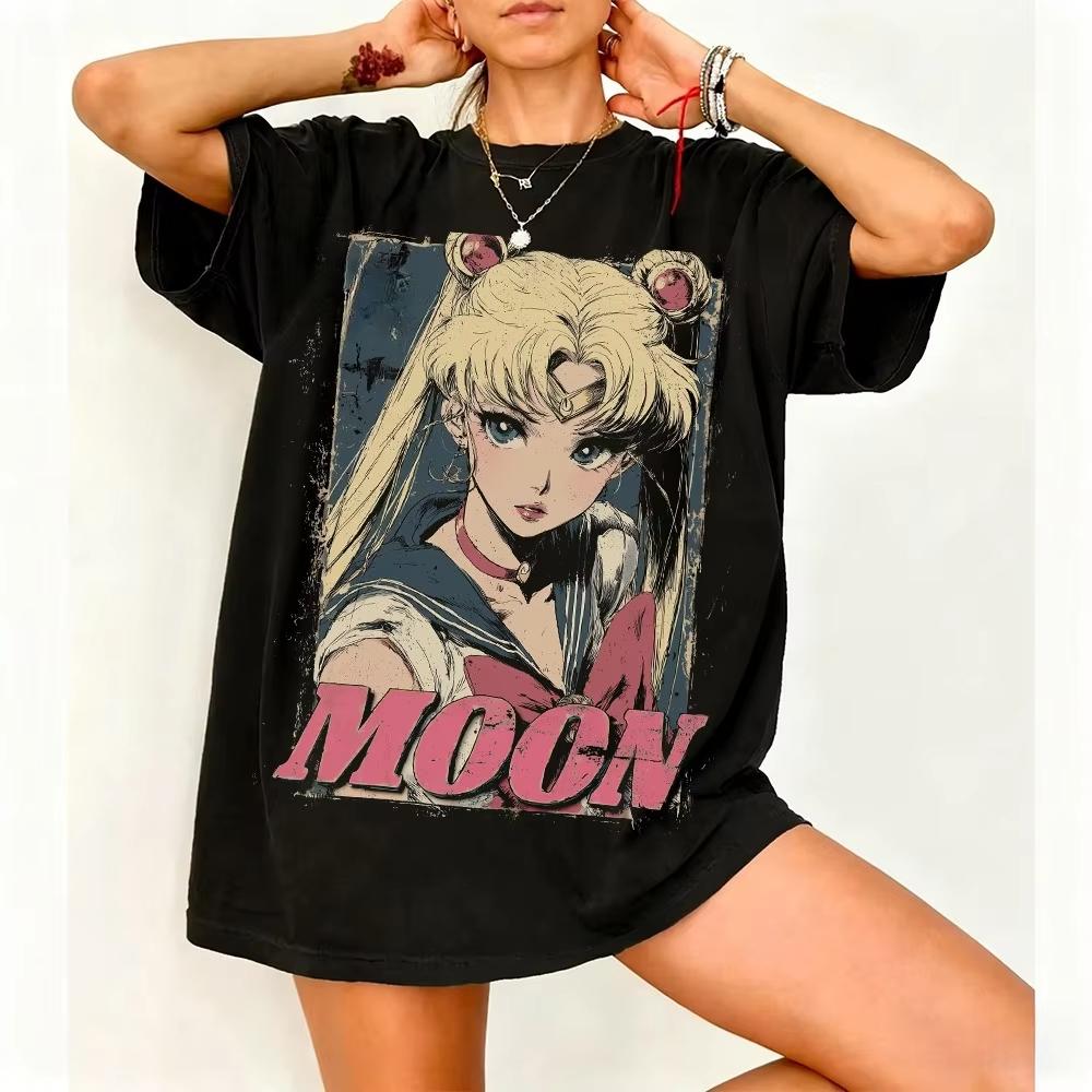 Sailor Moon Ретро 90-х Аниме Графическая Футболка 2026 Лето Унисекс Одежда Женская Футболка Уличная Одежда Повседневный Тренд Пара Хип-Хоп Топ