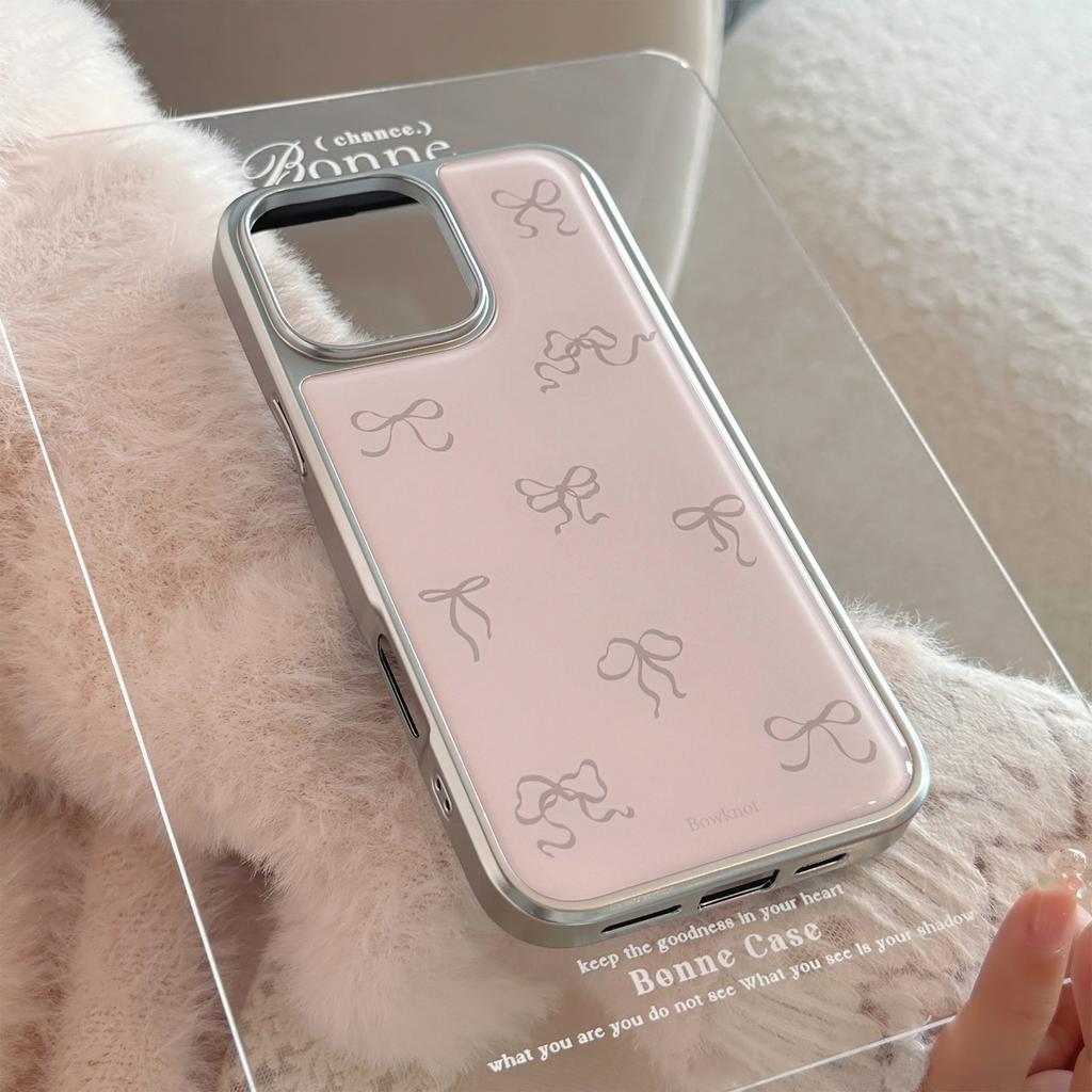 Korean Bow Suitable for 16 Apple 15pro Max Mobile Phone Case Iphone 14 Drop Glue 13 Niche Huawei