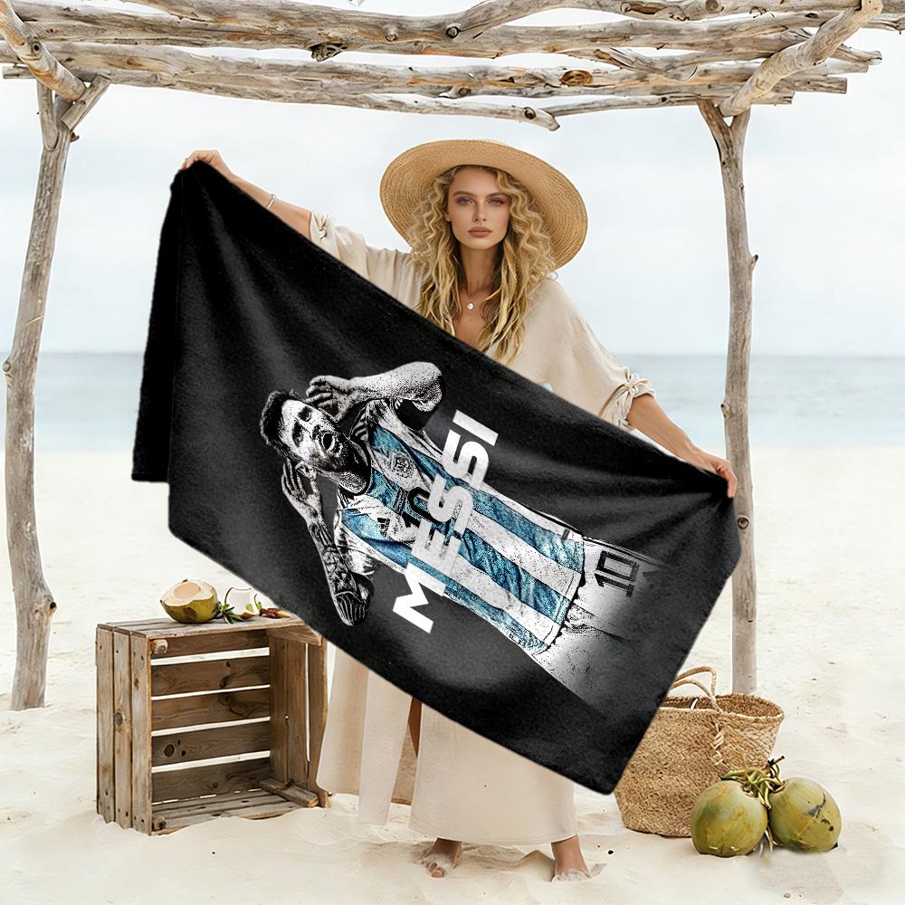 Football Messi Beach Towel High Absorbency Quick-Dry Comfortable Lightweight Suitable for Swimming, Gym, Camping, Yoga Vacation