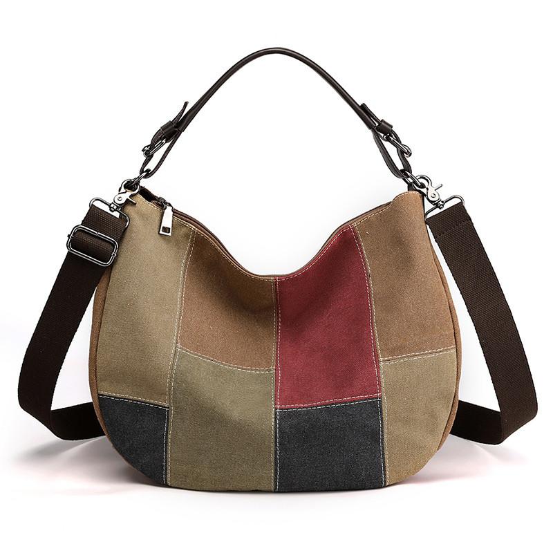 Womens Canvas Business Bag With Colorblock Design And Inner Zipper Pockets For Casual Use