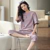 2024 Women's Summer Short-Sleeve Cropped Pajama Set - Casual, Large Size, Two-Piece