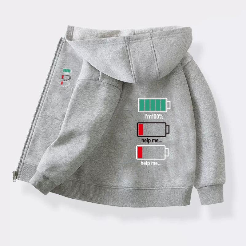 Funny Battery Energy Jacket for Children Autumn Polyester Sweatshirt Unisex long-sleeved Hoodeds with Zipper Boy Girl
